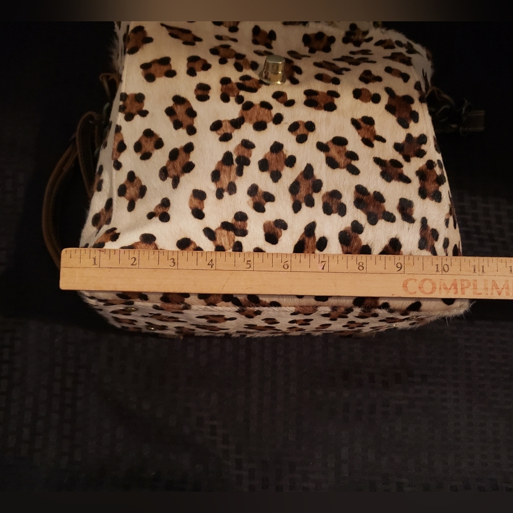 Myra Bag Cowhide Leopard Print Genuine Leather Accents Bag Brown Black - Picture 14 of 16
